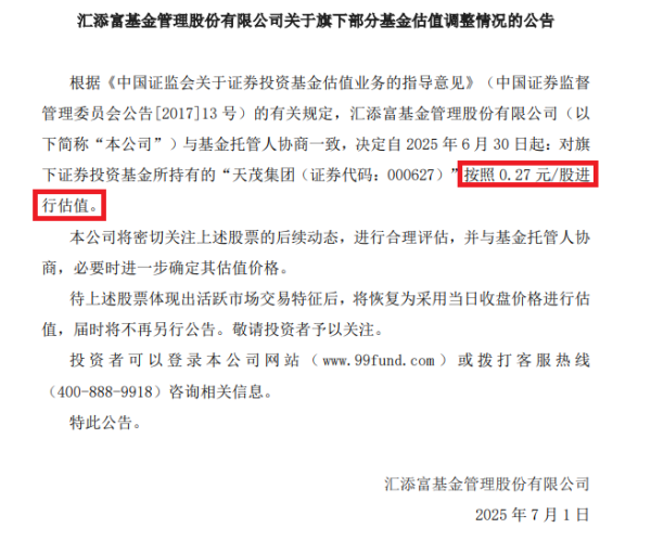 金铺子配资 基金公司出手！下调天茂集团估值